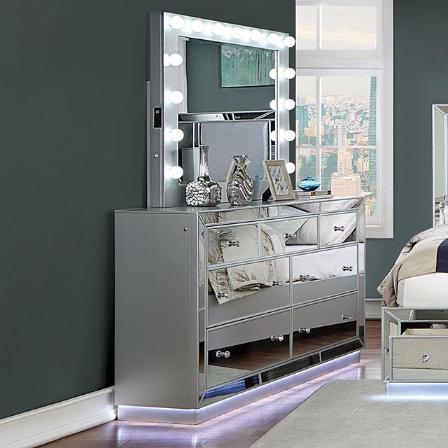 BELLADONNA Dresser w/ LED, Silver BELLADONNA Dresser w/ LED, Silver Half Price Furniture