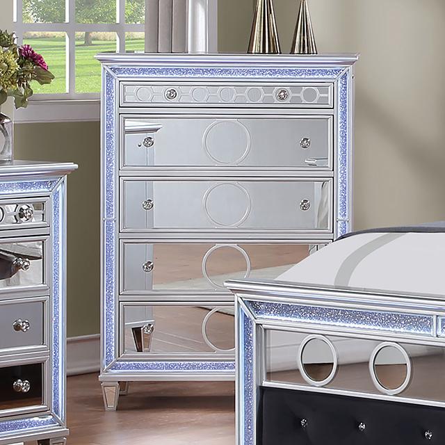 MAIREAD Chest w/ LED, Silver MAIREAD Chest w/ LED, Silver Half Price Furniture