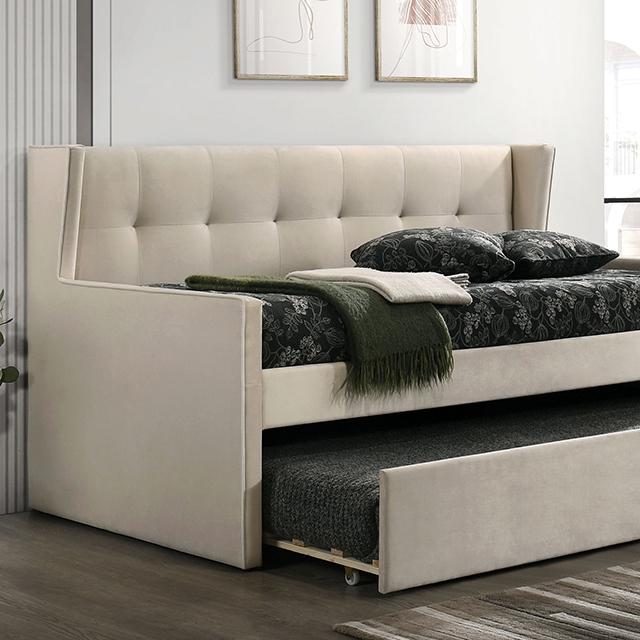 PIRENE Twin Daybed w/ Trundle, Beige  Las Vegas Furniture Stores
