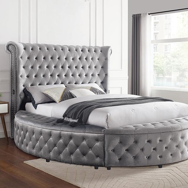 SANSOM E.King Bed, Gray SANSOM E.King Bed, Gray Half Price Furniture