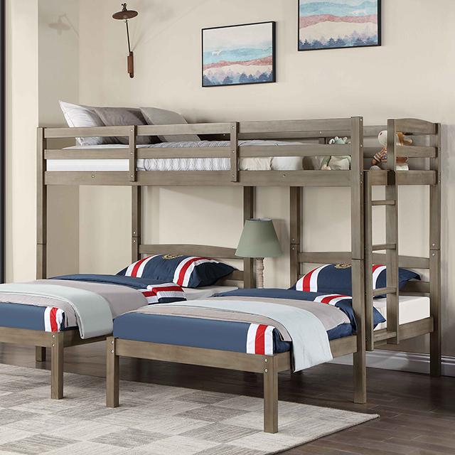HORTENSE Triple Twin Bunk Bed, W. Gray HORTENSE Triple Twin Bunk Bed, W. Gray Half Price Furniture
