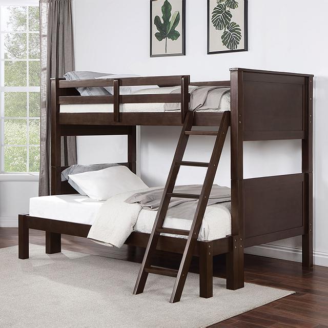 STAMOS Twin/Full Bunk Bed, Walnut STAMOS Twin/Full Bunk Bed, Walnut Half Price Furniture