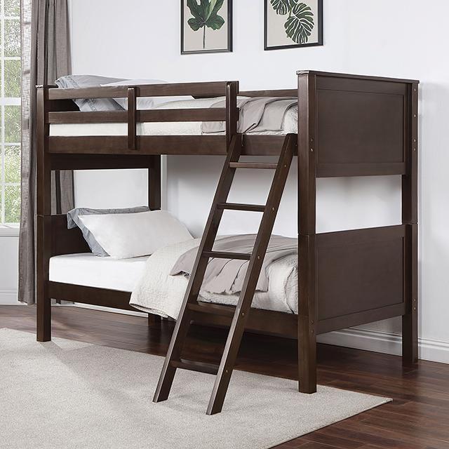 STAMOS Twin/Twin Bunk Bed, Walnut STAMOS Twin/Twin Bunk Bed, Walnut Half Price Furniture