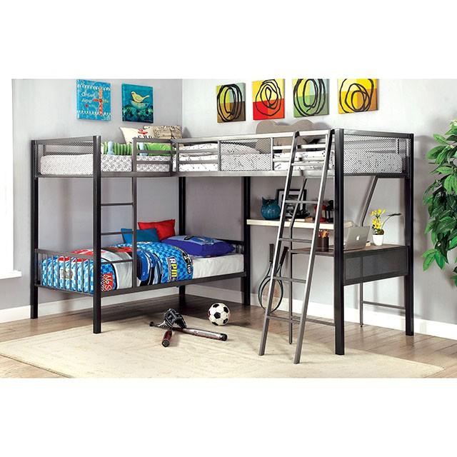 BALLARAT Silver Triple Twin Bunk Bed w/ Desk Half Price Furniture
