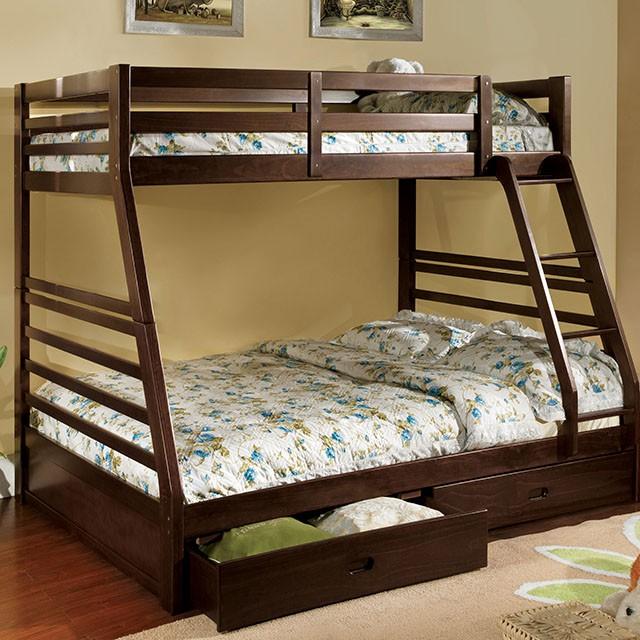 California III Dark Walnut Twin/Full Bunk Bed w/ 2 Drawers Half Price Furniture