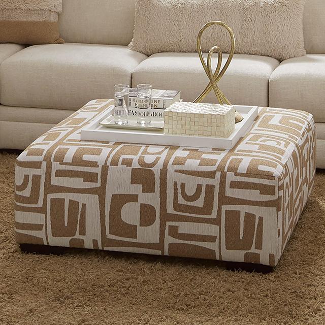 CARLETON Ottoman, Ivory/Tan Half Price Furniture