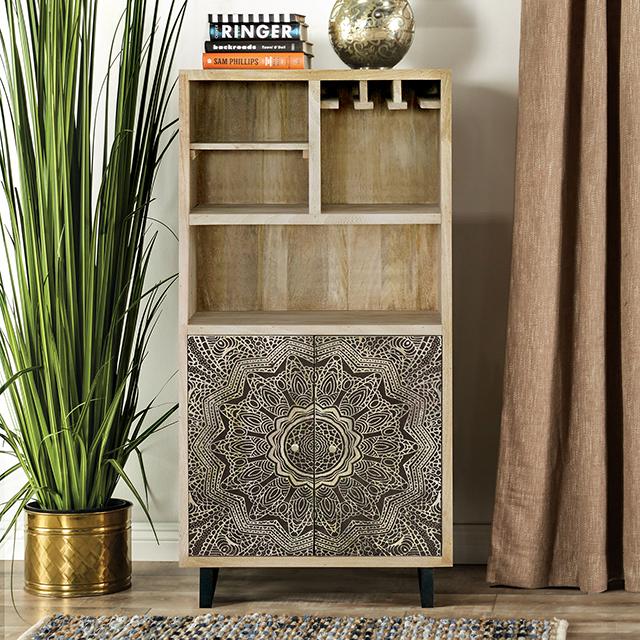 OLEANA Wine Cabinet, Natural/Black Half Price Furniture