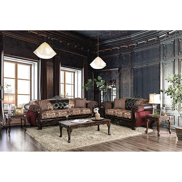 Quirino Burgundy/Dark Brown Sofa Half Price Furniture