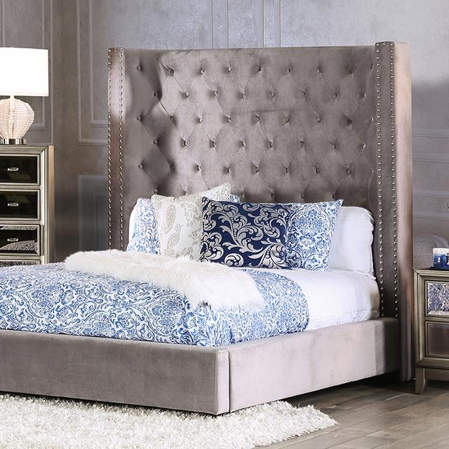 ROSABELLE Cal.King Bed, Gray Half Price Furniture