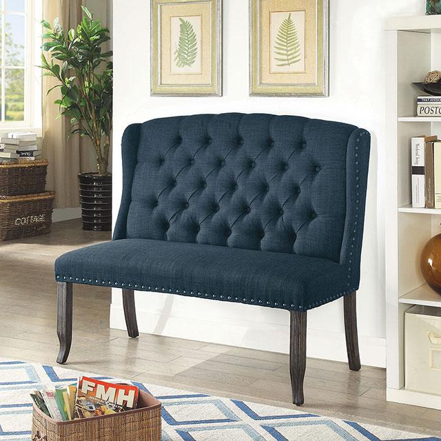Sania III Blue 2-Seater Love Seat Bench, Blue Half Price Furniture