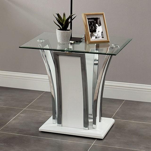 Staten Glossy White/Chrome End Table Staten Glossy White/Chrome End Table Half Price Furniture