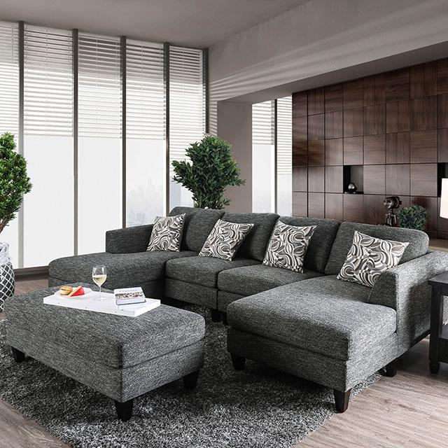 Lowry Gray Sectional w/ Ottoman  Las Vegas Furniture Stores