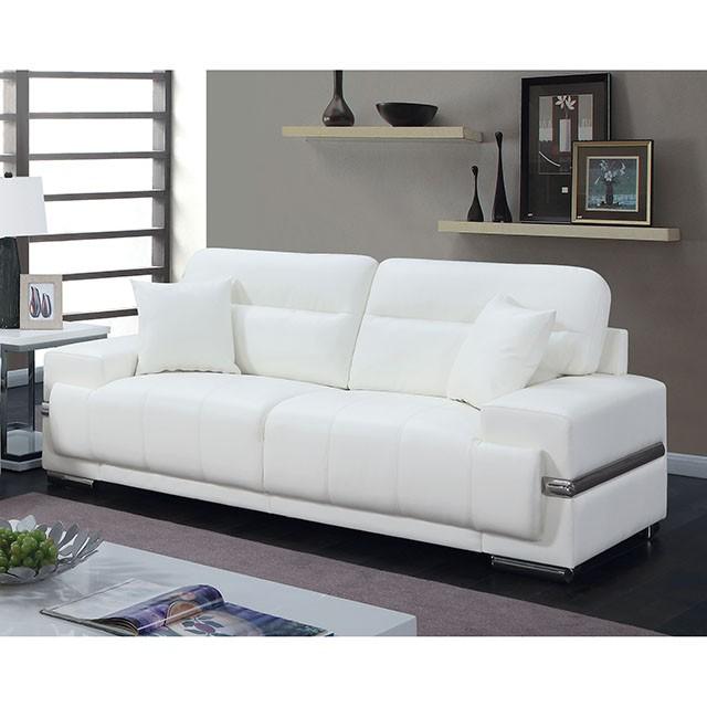 ZIBAK White/Chrome Sofa, White  Las Vegas Furniture Stores