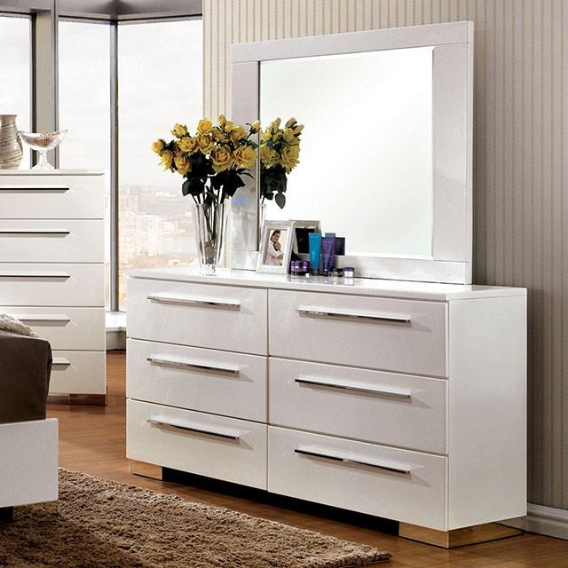 CLEMENTINE Glossy White Mirror  Las Vegas Furniture Stores