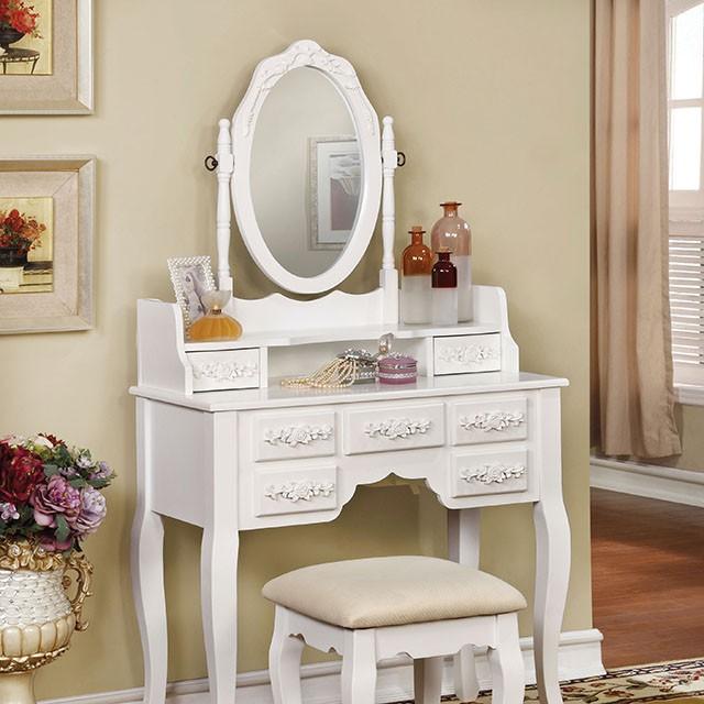 Harriet White Vanity w/ Stool Harriet White Vanity w/ Stool Half Price Furniture