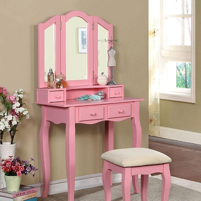 Janelle Pink Vanity w/ Stool Janelle Pink Vanity w/ Stool Half Price Furniture