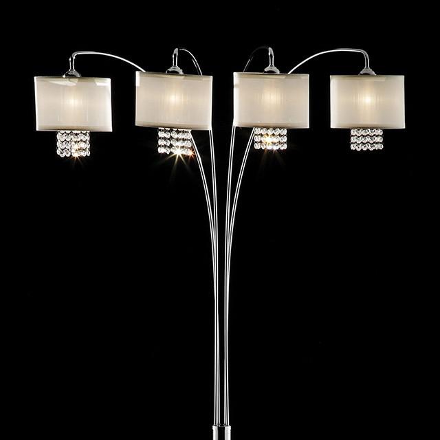 Claris Ivory/Chrome Arch Lamp, Hanging Crystal Half Price Furniture