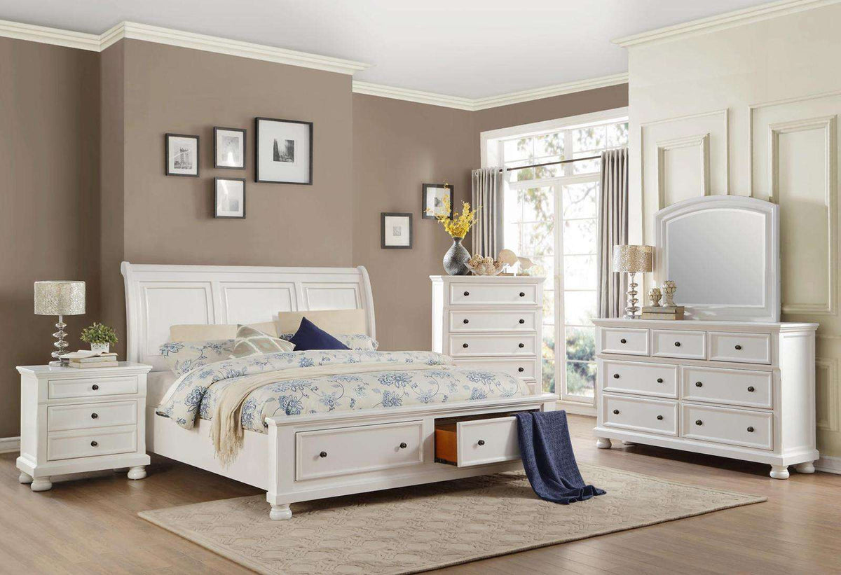Homelegance Laurelin Queen Sleigh Platform Storage Bed in White 1714W-1 Half Price Furniture