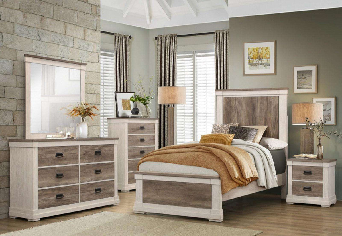 Homelegance Arcadia Twin Panel Bed in White & Weathered Gray 1677T-1* - Bed - Half Price Furniture