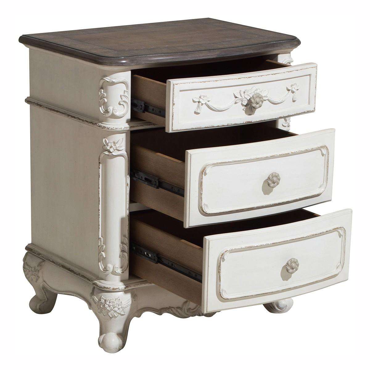Homelegance Cinderella Night Stand in Antique White with Grey Rub-Through 1386NW-4 - Nightstand - Half Price Furniture
