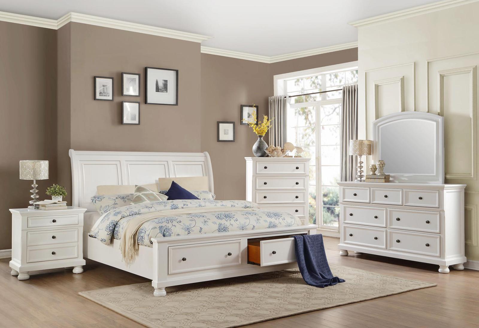 Homelegance Laurelin Queen Sleigh Platform Storage Bed in White 1714W-1 Half Price Furniture