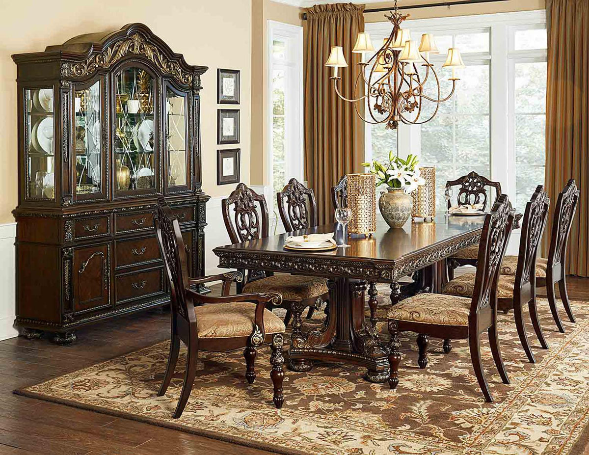 Homelegance Catalonia Rectangular Pedestal Dining Table in Cherry 1824-112 Half Price Furniture