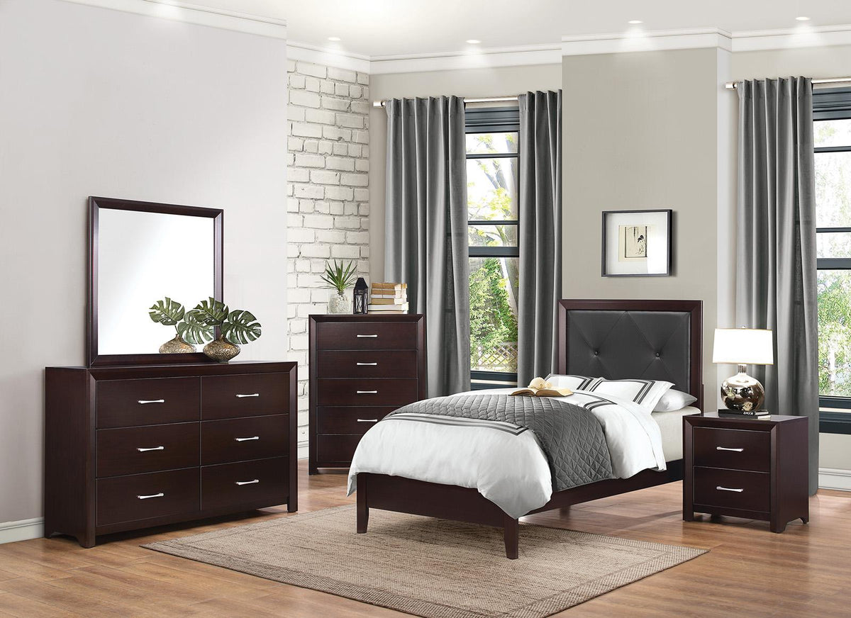 Homelegance Edina Twin Panel Bed in Espresso-Hinted Cherry 2145T-1 - Bed - Half Price Furniture