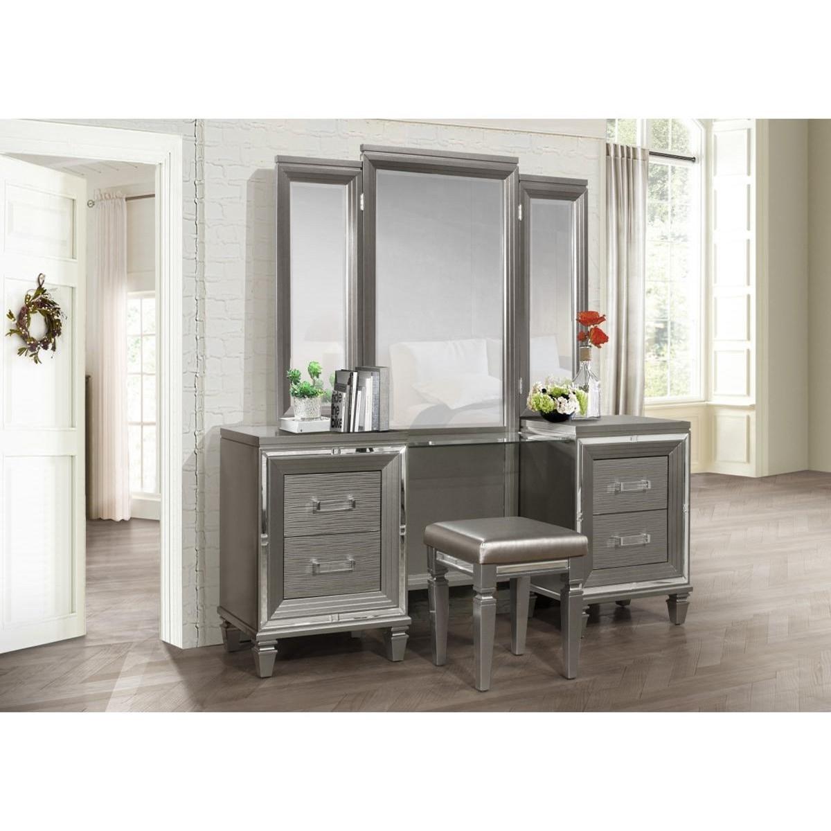 Homelegance Tamsin Vanity Stool in Silver Grey Metallic 1616-14 - Stool - Half Price Furniture