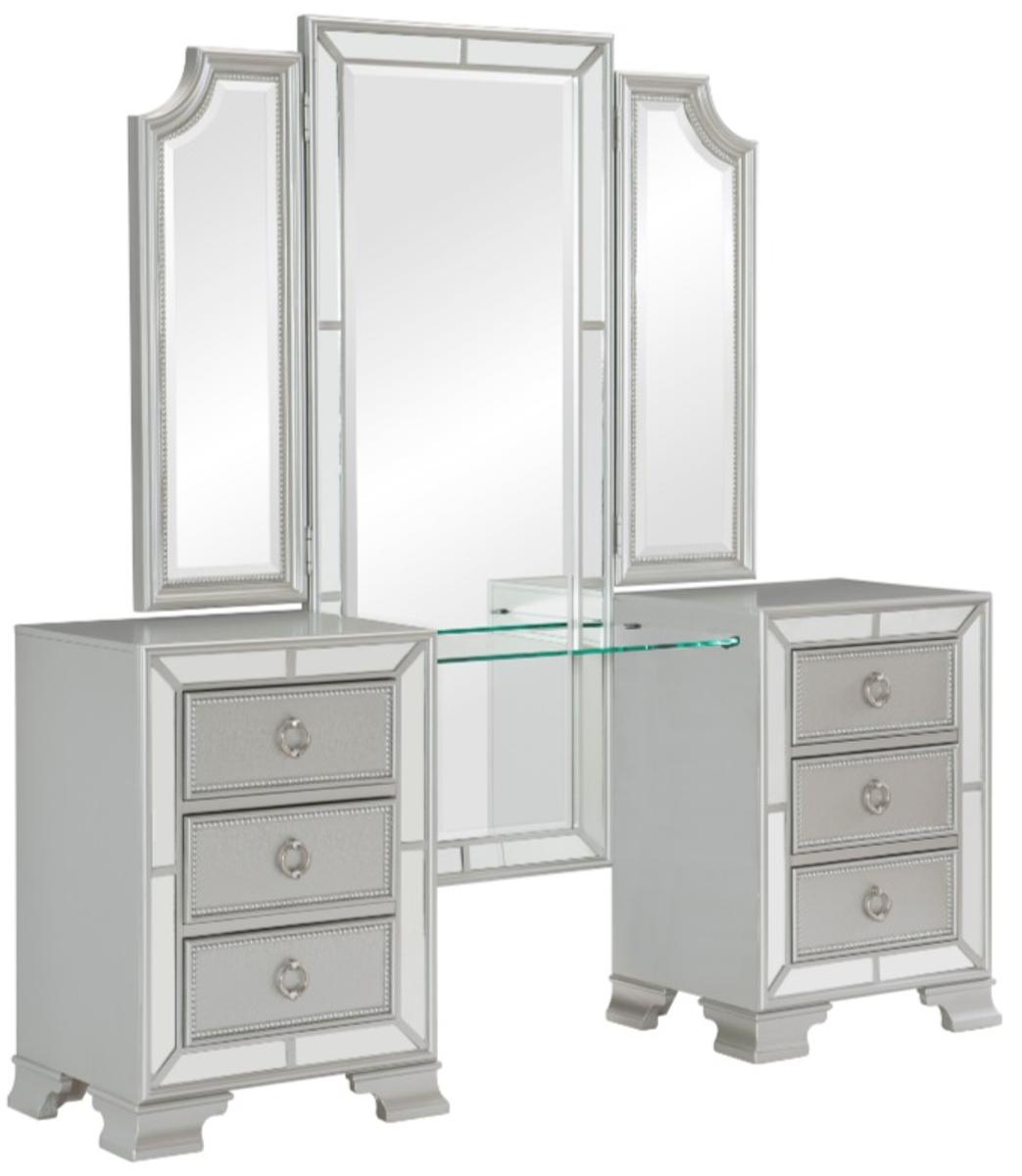Homelegance Avondale Vanity Dresser with Mirror in Silver 1646-15 Half Price Furniture