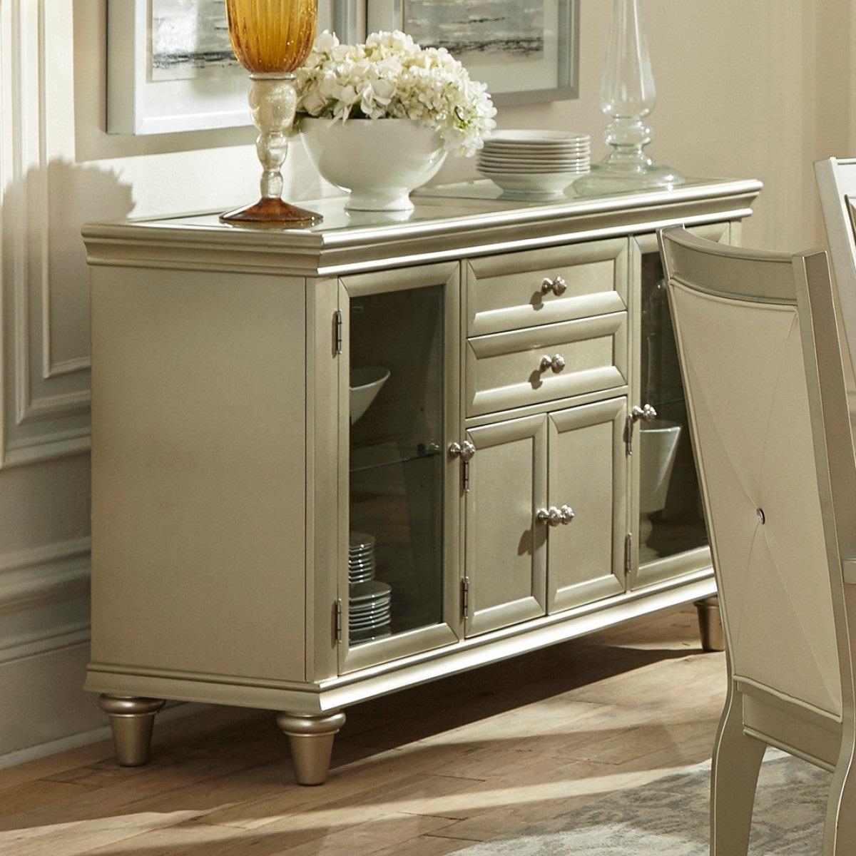 Homelegance Celandine Server with Glass insert in Silver 1928-40NG - Server - Half Price Furniture