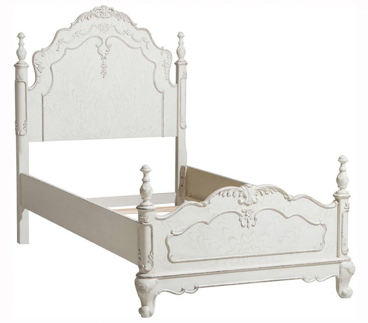 Homelegance Cinderella Twin Poster Bed in Antique White 1386TNW-1* - Bed - Half Price Furniture