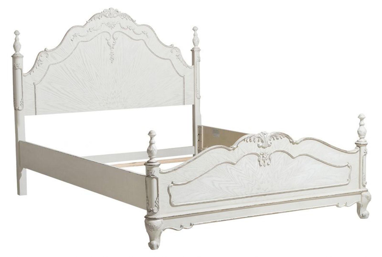 Homelegance Cinderella Queen Poster Bed in Antique White 1386NW-1* - Bed - Half Price Furniture