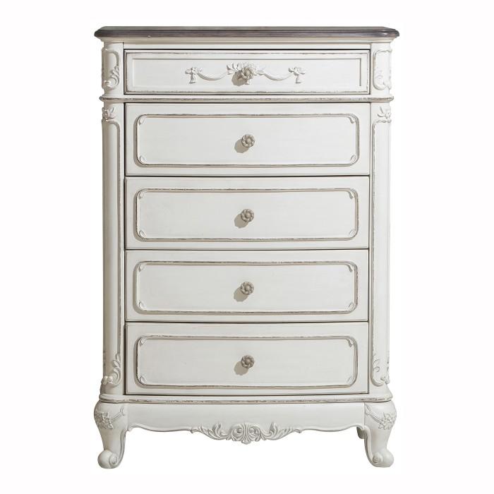 Homelegance Cinderella 5 Drawer Chest in Antique White with Grey Rub-Through 1386NW-9 Half Price Furniture