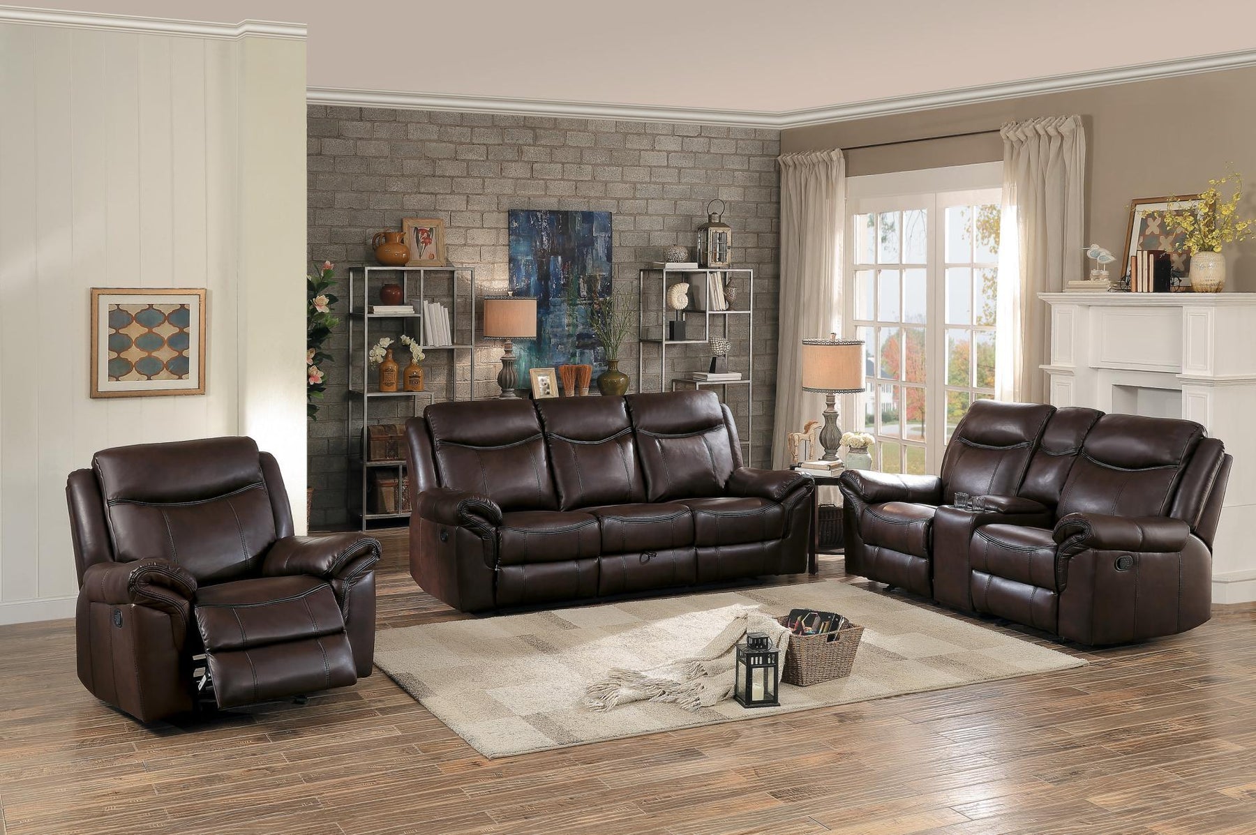 Homelegance Furniture Aram Double Glider Reclining Sofa in Brown 8206BRW-3 - Sofa - Half Price Furniture