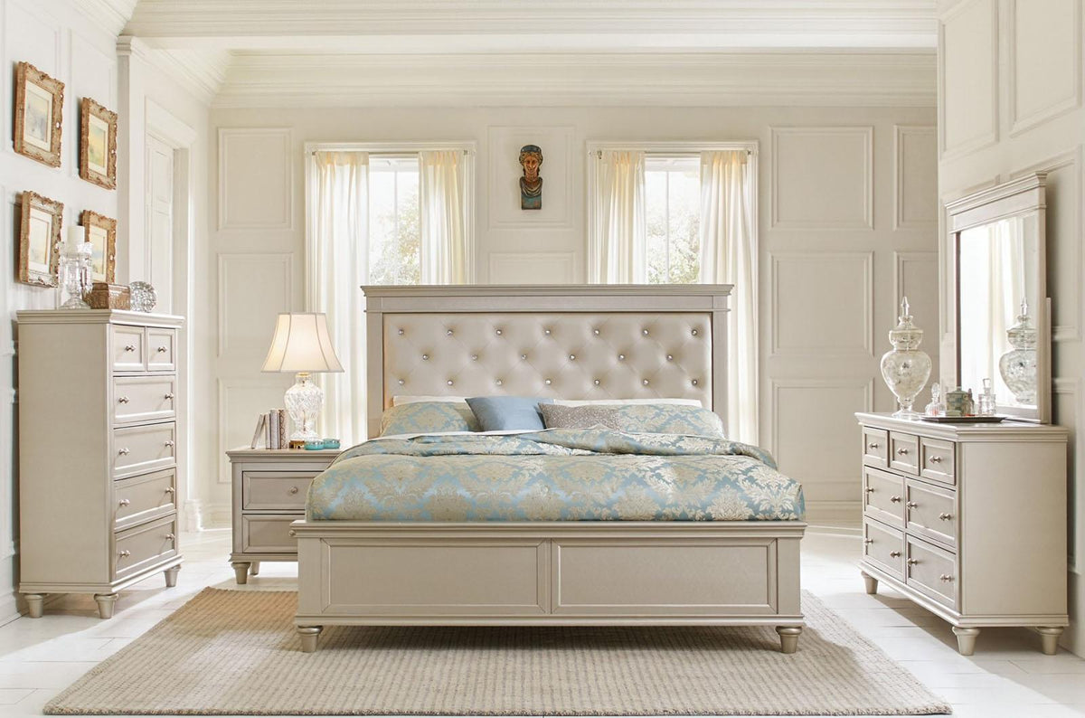 Homelegance Celandine King Panel Bed in Pearl/Silver 1928K-1EK* - Bed - Half Price Furniture