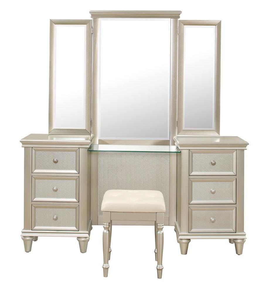 Homelegance Celandine Vanity Stool in Pearl/Silver 1928-14 Half Price Furniture