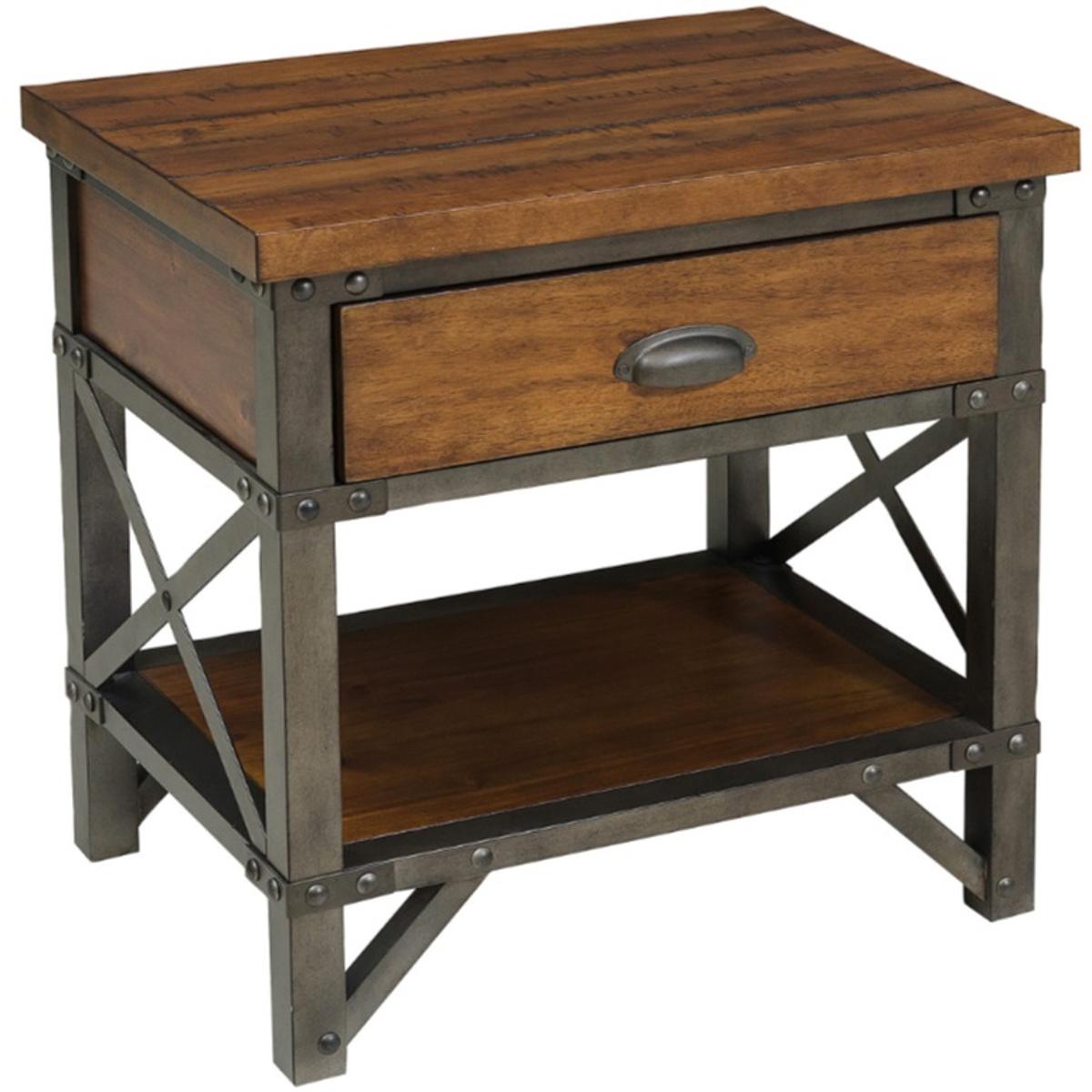 Homelegance Holverson Nightstand in Rustic Brown & Gunmetal 1715-4 - Nightstand - Half Price Furniture