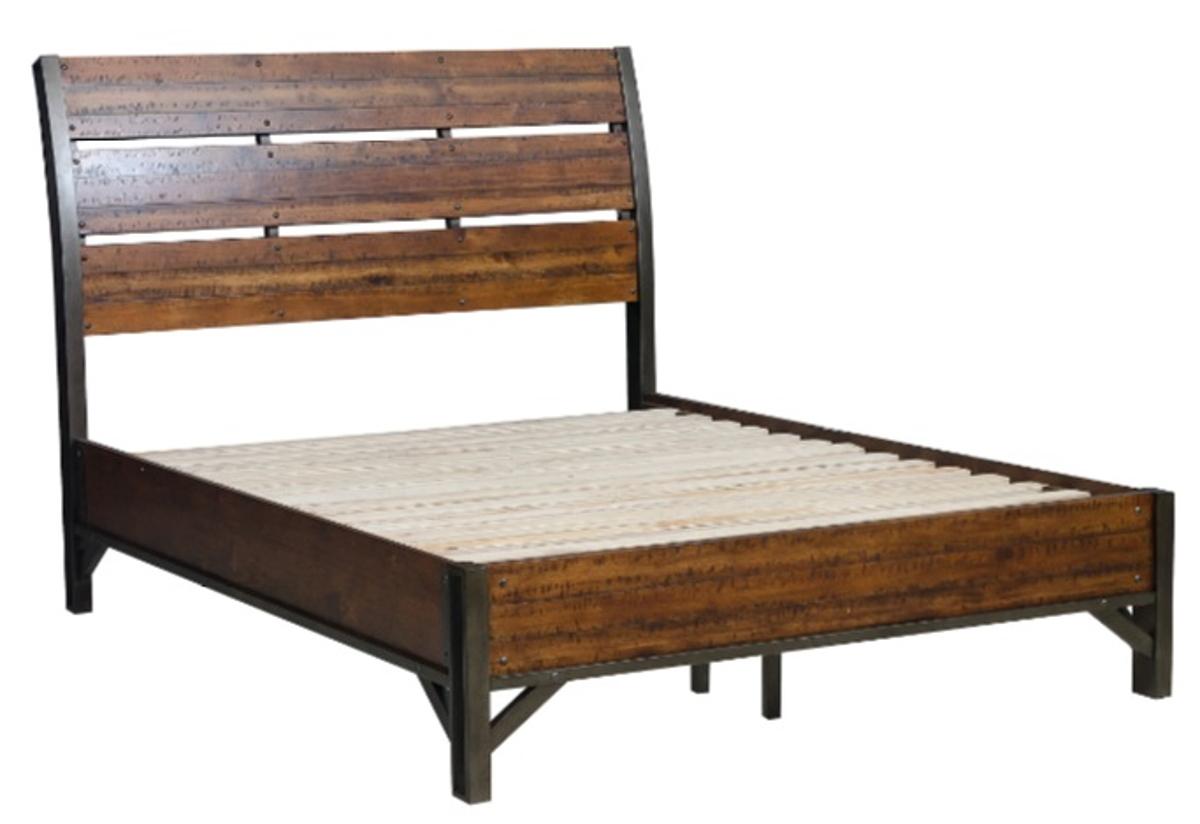 Homelegance Holverson King Platform Bed in Rustic Brown & Gunmetal 1715K-1EK* - Bed - Half Price Furniture