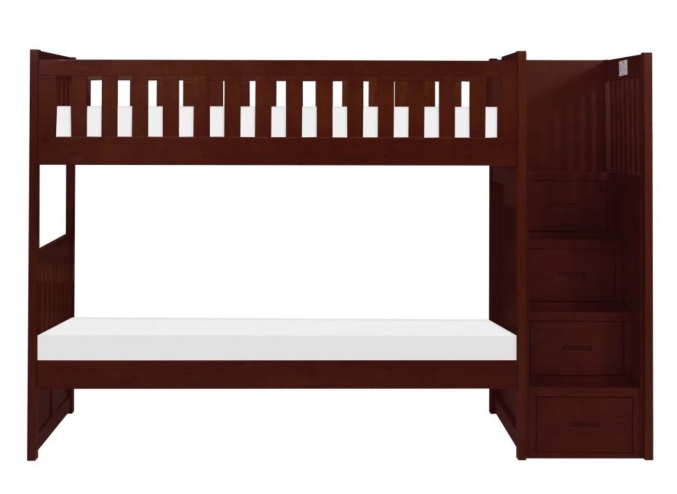 Homelegance Rowe Bunk Bed w/ Reversible Step Storage in Dark Cherry B2013SBDC-1* - Bed - Half Price Furniture