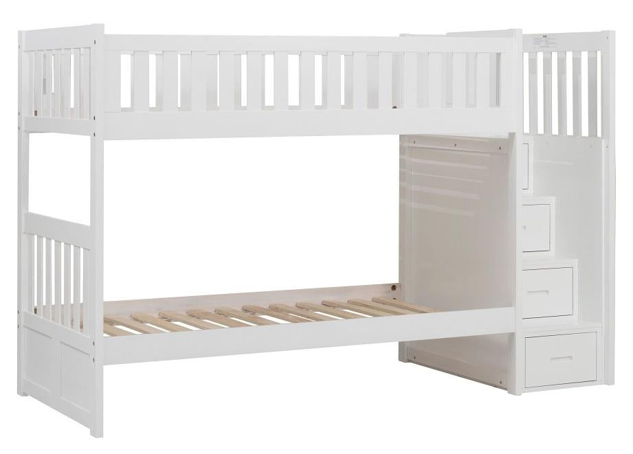 Homelegance Galen Bunk Bed w/ Reversible Step Storage in White B2053SBW-1* - Bed - Half Price Furniture