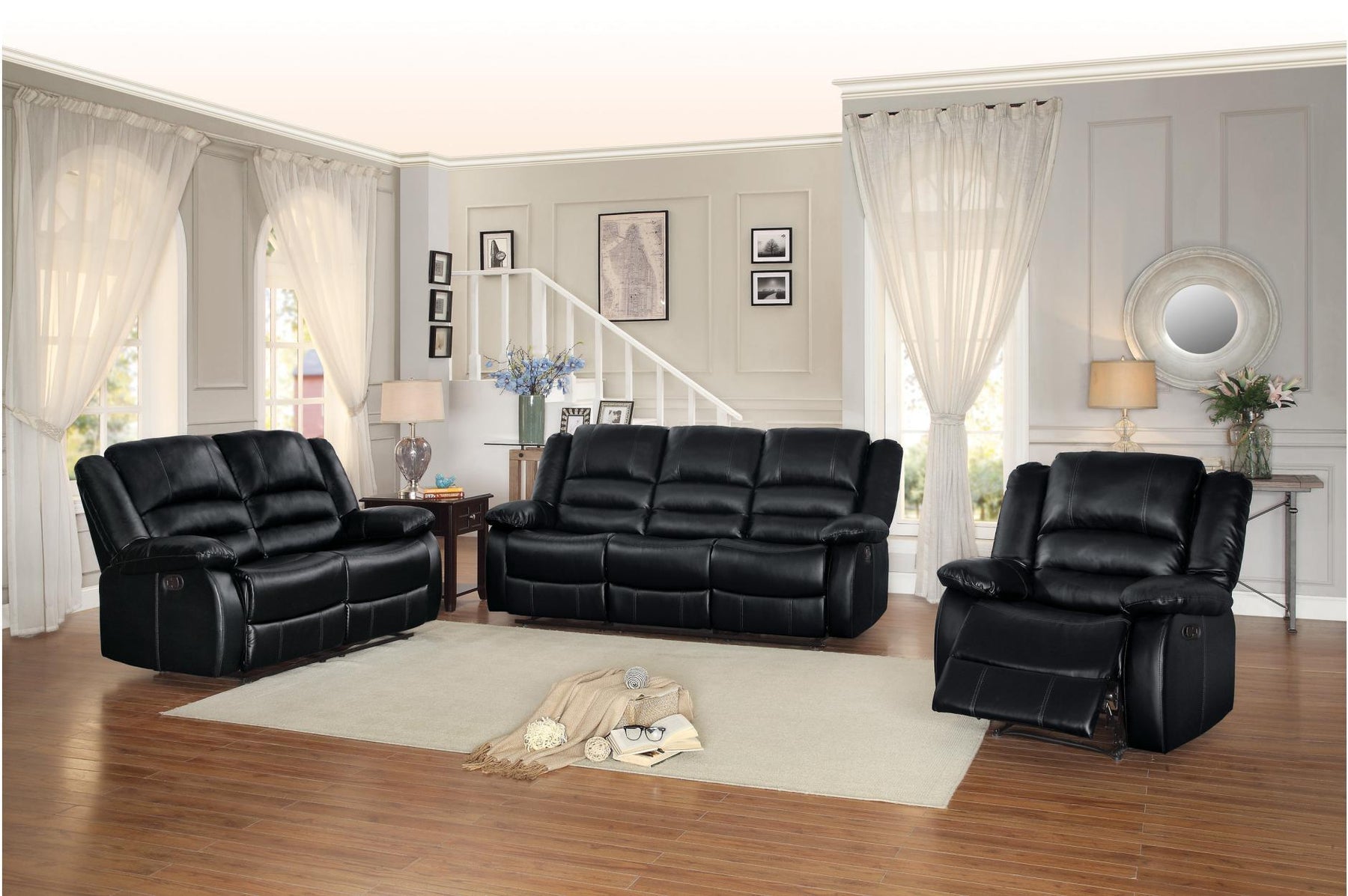 Homelegance Furniture Jarita Double Reclining Loveseat in Black Half Price Furniture