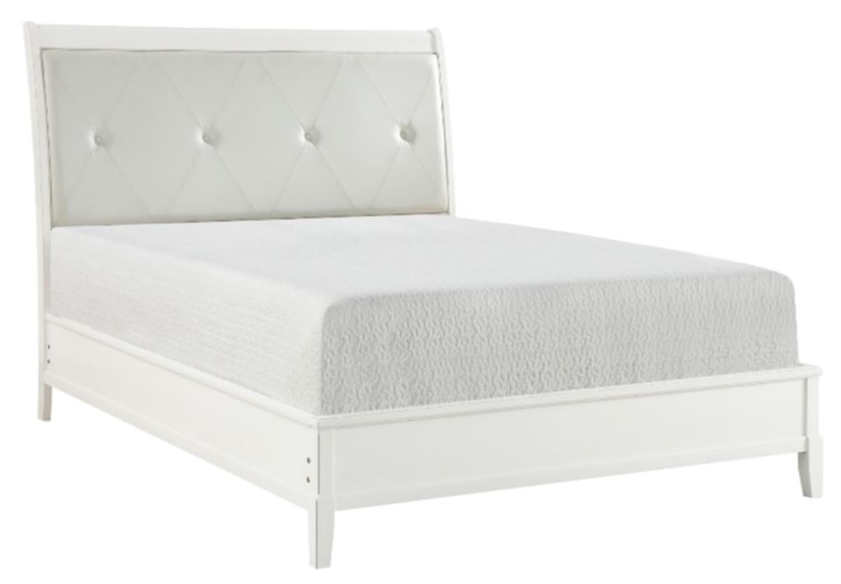 Homelegance Cotterill Queen Upholstered Sleigh Bed in Antique White 1730WW-1* - Bed - Half Price Furniture