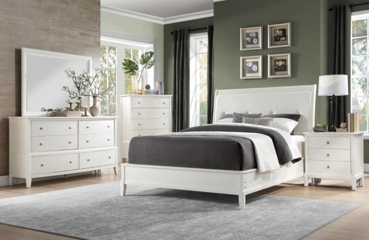 Homelegance Cotterill Queen Upholstered Sleigh Bed in Antique White 1730WW-1* - Bed - Half Price Furniture