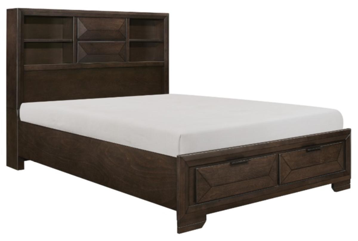 Homelegance Chesky Queen Bookcase Bed with Footboard Storage in Warm Espresso 1753-1* - Bed - Half Price Furniture