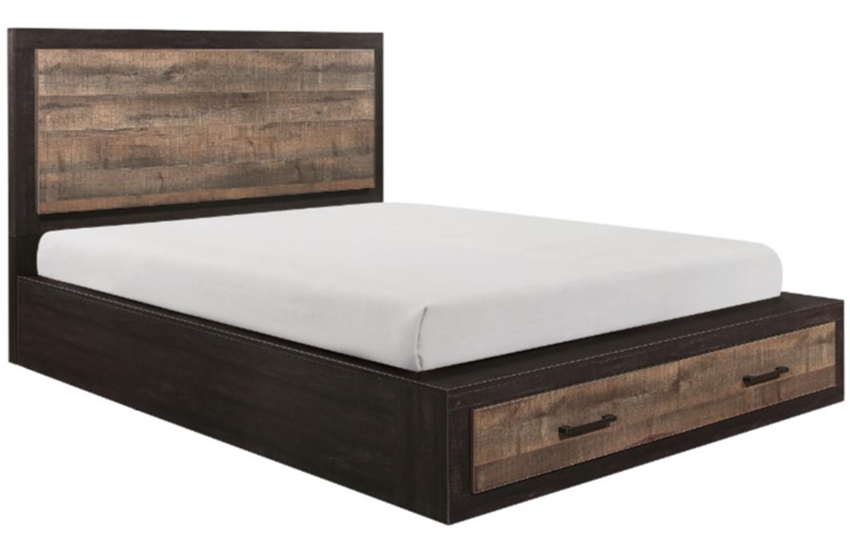 Homelegance Miter Queen Platform Bed with Footboard Storage in Rustin Mahogany & Dark Ebony 1762-1* - Bed - Half Price Furniture
