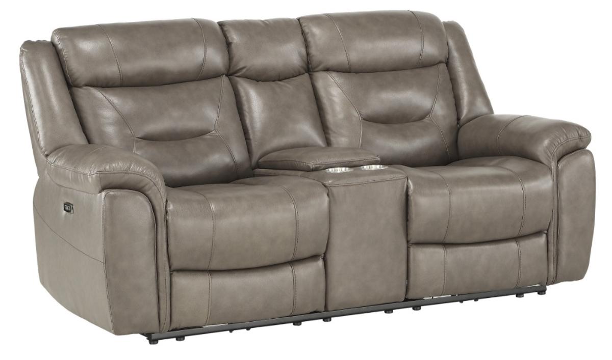 Homelegance Furniture Danio Power Double Reclining Loveseat with Power Headrests in Brownish Gray 9528BRG-2PWH Half Price Furniture