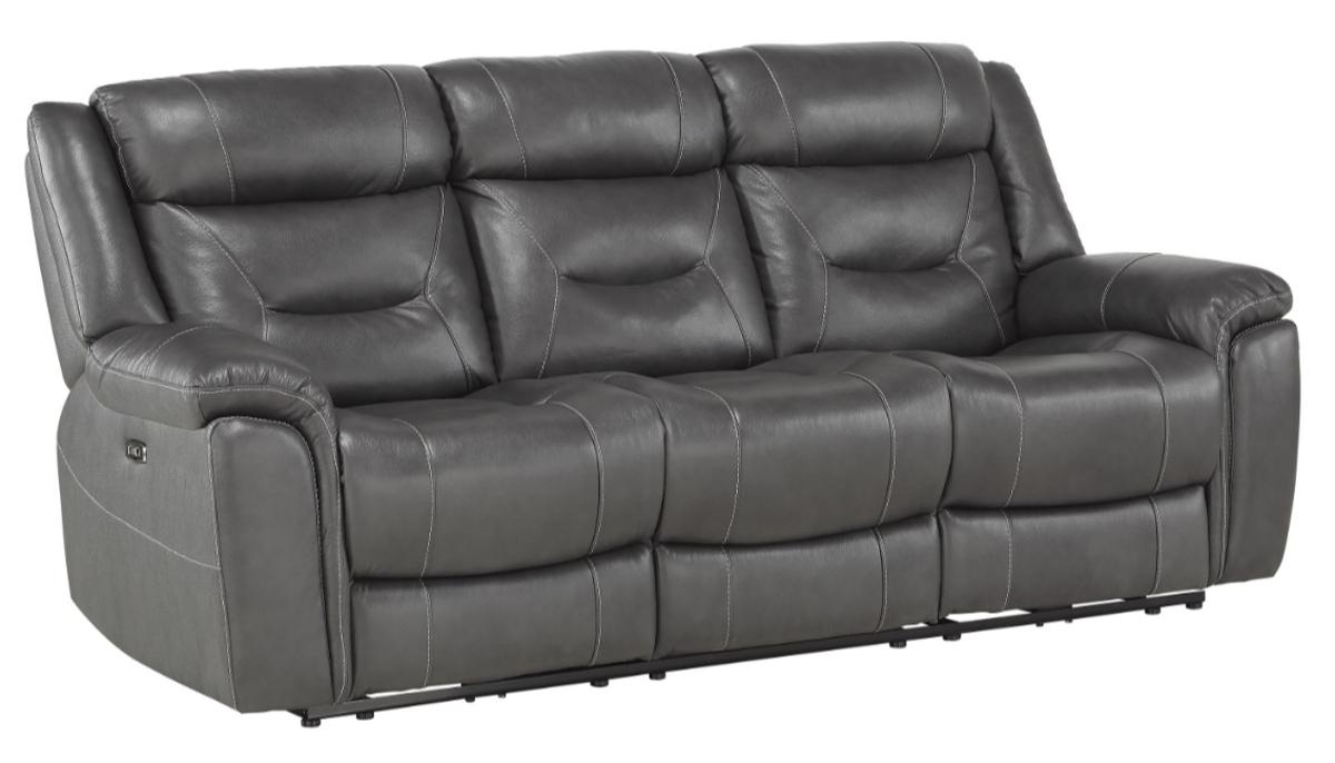 Homelegance Furniture Danio Power Double Reclining Sofa with Power Headrests in Dark Gray 9528DGY-3PWH Half Price Furniture