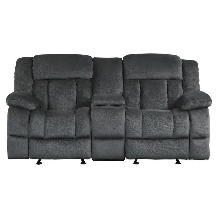 Homelegance Furniture Laurelton Double Glider Reclining Loveseat w/ Center Console in Charcoal 9636CC-2 Half Price Furniture