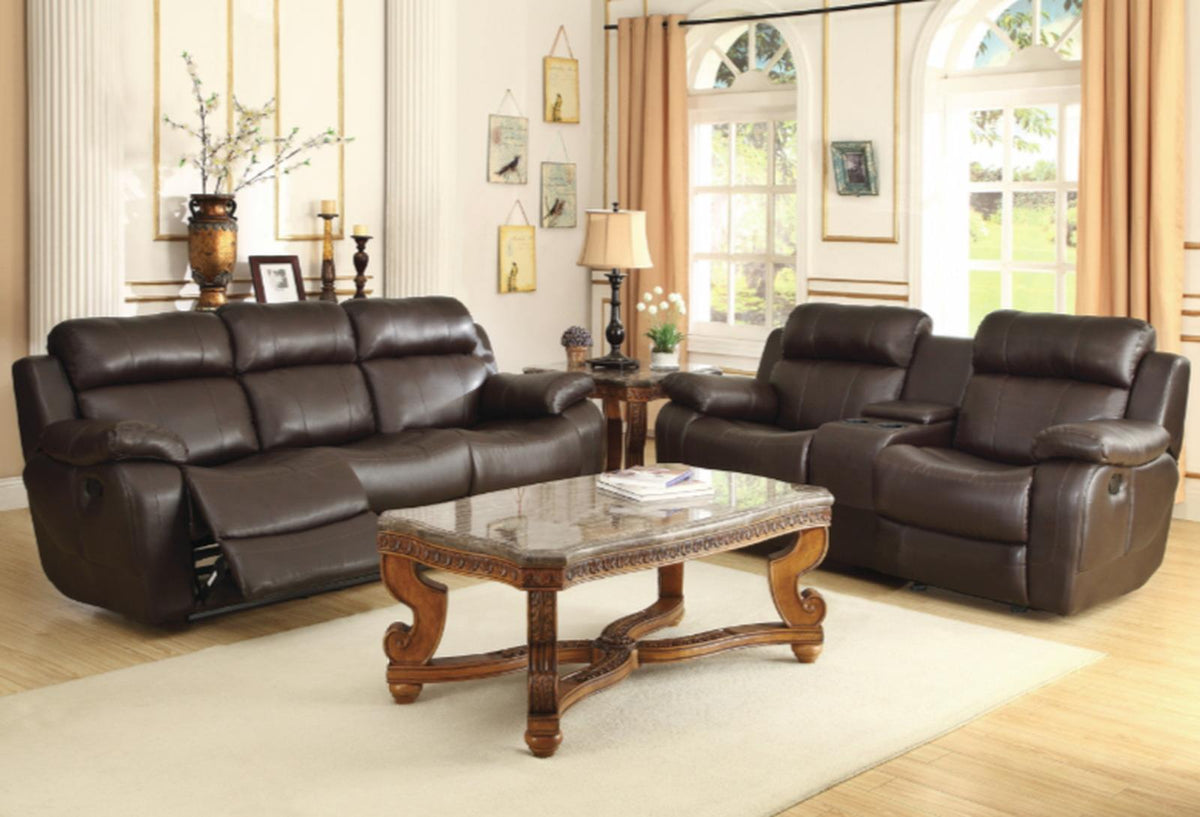 Homelegance Furniture Marille Double Glider Reclining Loveseat with Center Console in Brown - Loveseat - Half Price Furniture