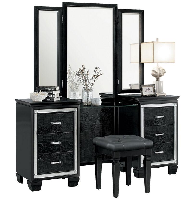 Homelegance Allura Vanity Stool in Black 1916BK-14 Half Price Furniture